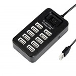 USB 2.0 Portable 10 Port HUB High Speed with Cable On/Off Switch P-1603 Black